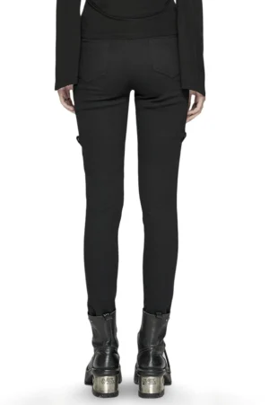 Black gothic skeleton pants rear view - back pockets and tailored slim fit