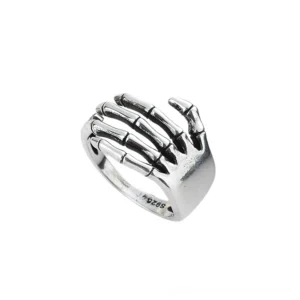 Skeleton hand hug ring top view antique silver titanium steel gothic unisex statement jewelry