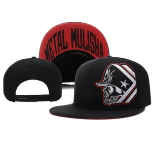 Skull with star embroidery alternative baseball cap, red branded interior, front and back display