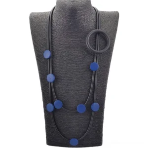 Slate blue matte beaded gothic rubber necklace double-strand design front view