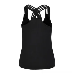 Black sugar skull gothic tank top back view showcasing architectural crisscross multi-strap design on sleeveless vest