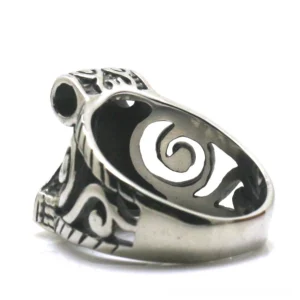 Thor's hammer gothic ring inner bottom view - spiral hollow pattern detail stainless steel
