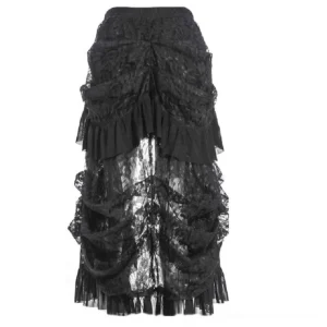 Victorian steampunk long skirt multi-layered ruffles sheer lace fabric flat lay