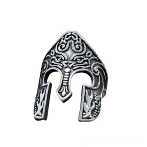 Gothic viking helmet ring oblique angle vintage silver black metal finish