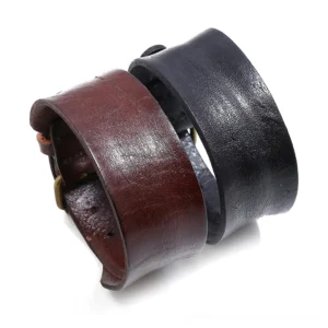 Wide genuine leather gothic bracelet in brown and black, unisex adjustable buckle wrap bracelet for dark fashion