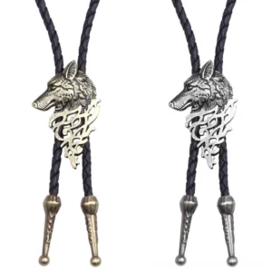 Wolf head gothic choker necklace flat lay display showing rope chain and metal pendant in multiple color variations
